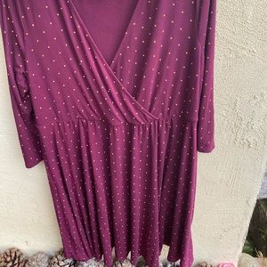 Burgundy wine color rayon dress, yellow polka dot
